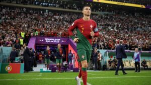 Cristiano Ronaldo in action for Portugal at the FIFA World Cup