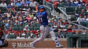 Jake Burger batting for the Texas Rangers