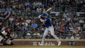 Wyatt Langford batting for the Texas Rangers