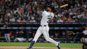 Riley Greene batting for the Detroit Tigers