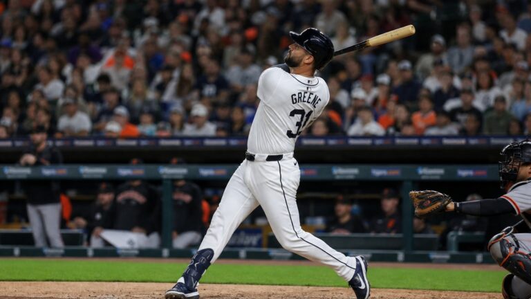 Riley Greene batting for the Detroit Tigers