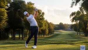 Chris Gotterup hitting a tee shot during a PGA Tour event