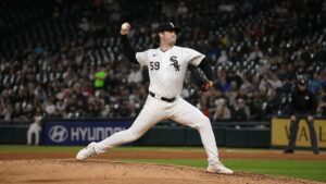 Sean Burke pitching for the Chicago White Sox at Rate Field