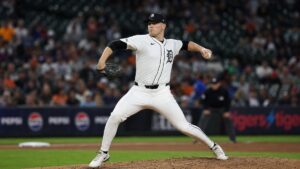 Tarik Skubal pitching for the Detroit Tigers