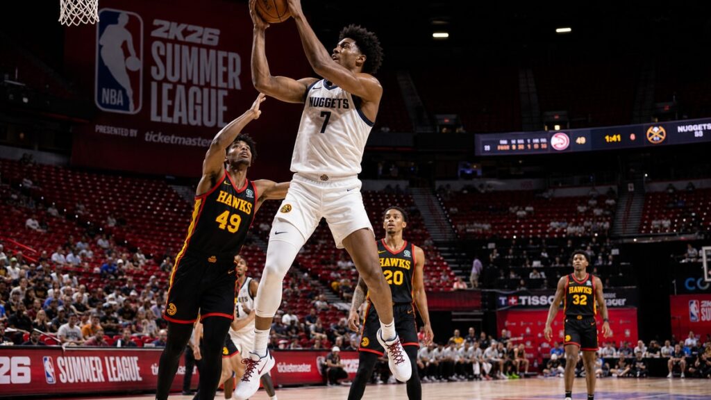Trevon Brazile grabbing a rebound for the Denver Nuggets in NBA Summer League