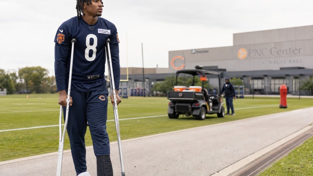 Chicago Bears safety Coby Bryant sidelined on the practice field after knee surgery