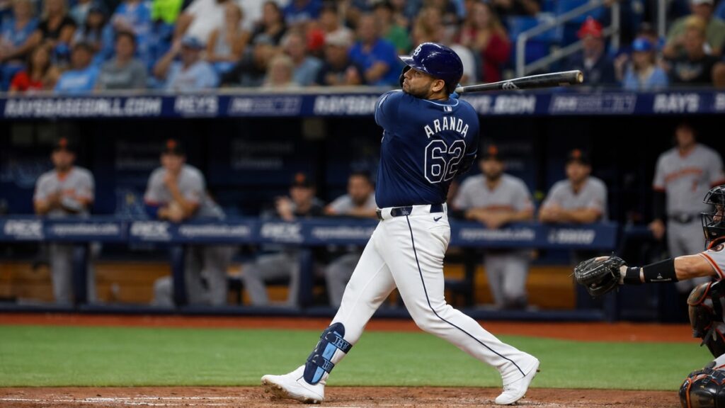 Jonathan Aranda batting for the Tampa Bay Rays