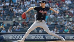 Chris Sale pitching for the Atlanta Braves against the New York Yankees
