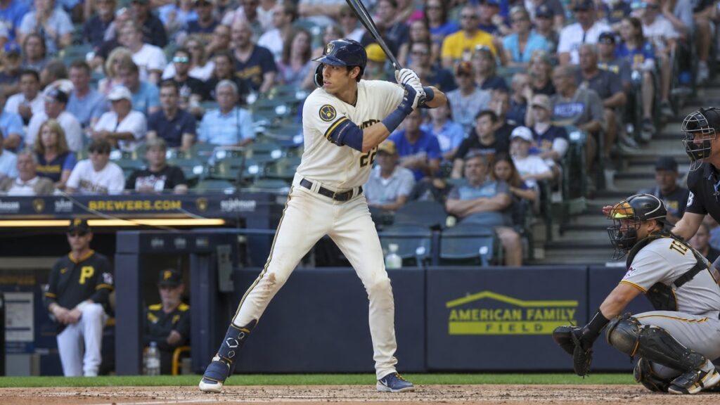 Christian Yelich batting for the Milwaukee Brewers