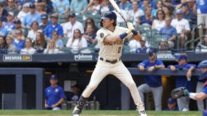Brice Turang batting for the Milwaukee Brewers
