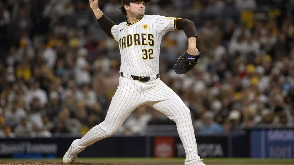Casey Mize pitching for the San Diego Padres against the Milwaukee Brewers