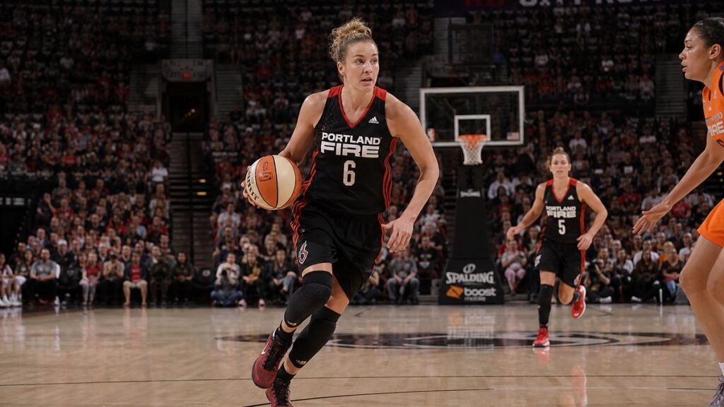 Bridget Carleton driving to the basket for the Portland Fire against the Minnesota Lynx