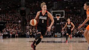 Bridget Carleton driving to the basket for the Portland Fire against the Minnesota Lynx