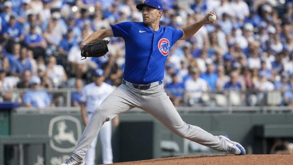 Matthew Boyd pitching for the Chicago Cubs against the Kansas City Royals