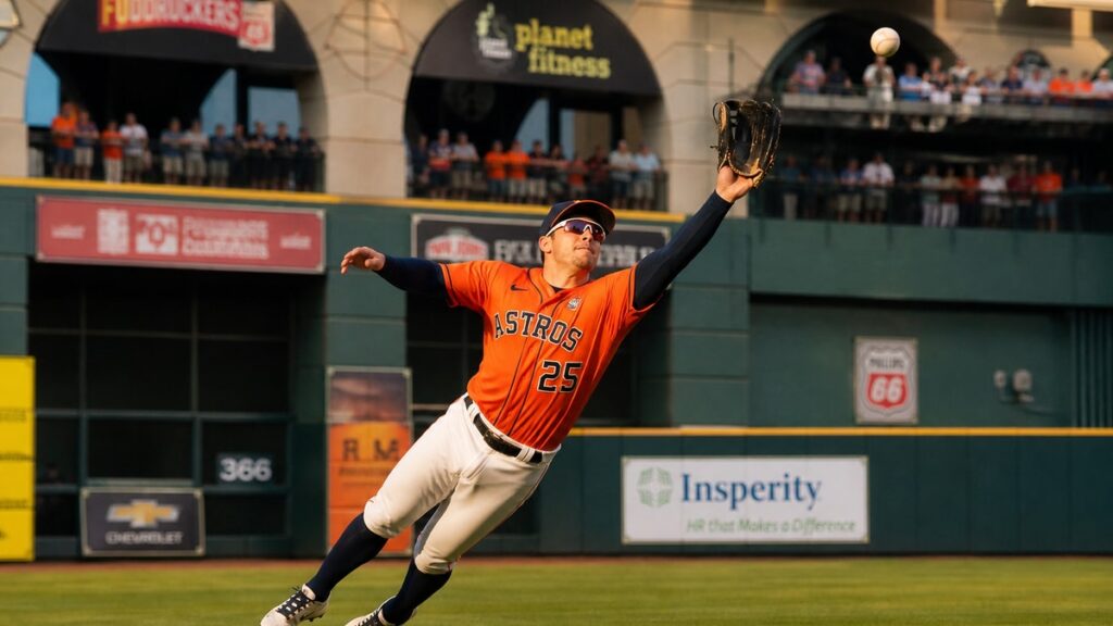 Daulton Varsho making a catch in center field for the Houston Astros