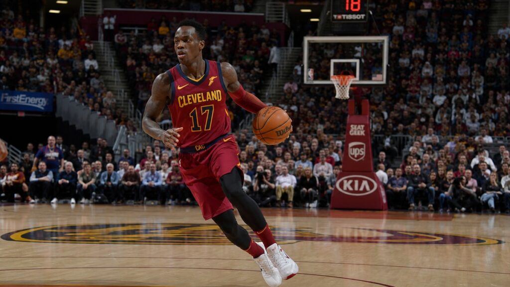 Dennis Schroder driving to the basket for the Cleveland Cavaliers before his trade to the Charlotte Hornets