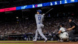 Shohei Ohtani batting for the Los Angeles Dodgers