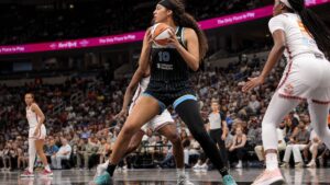 Kamilla Cardoso grabbing a rebound for the Chicago Sky against the Indiana Fever