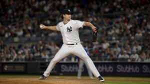 Gerrit Cole pitching for the New York Yankees