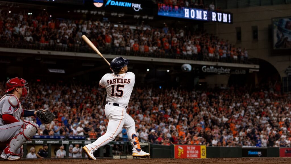 Isaac Paredes hitting a home run for the Houston Astros