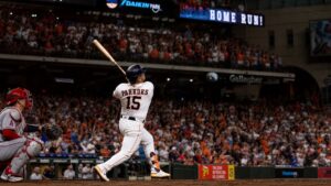 Isaac Paredes hitting a home run for the Houston Astros