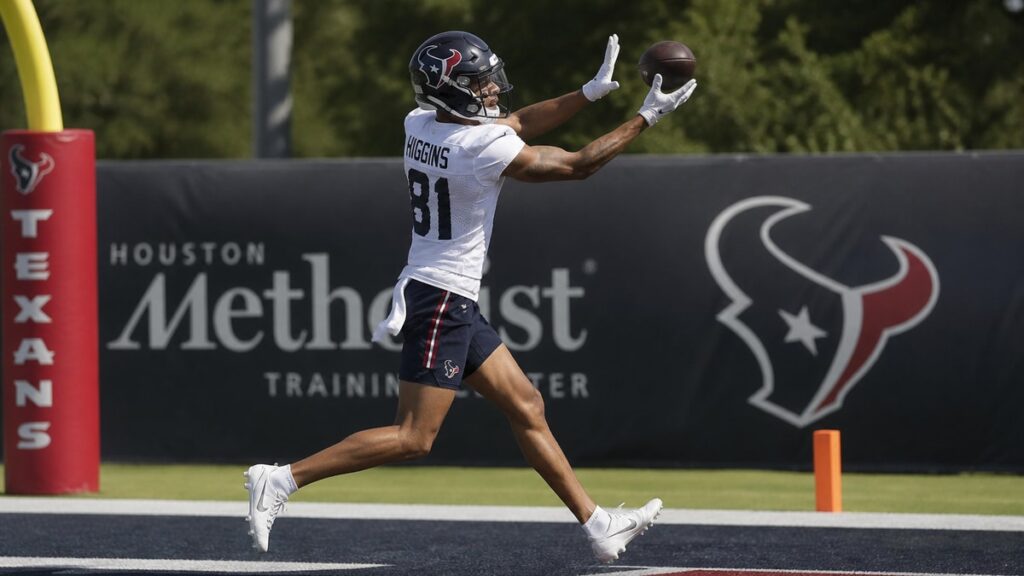 Jayden Higgins making a catch for the Houston Texans