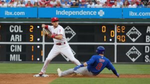 Trea Turner turning a double play for the Philadelphia Phillies at Citizens Bank Park