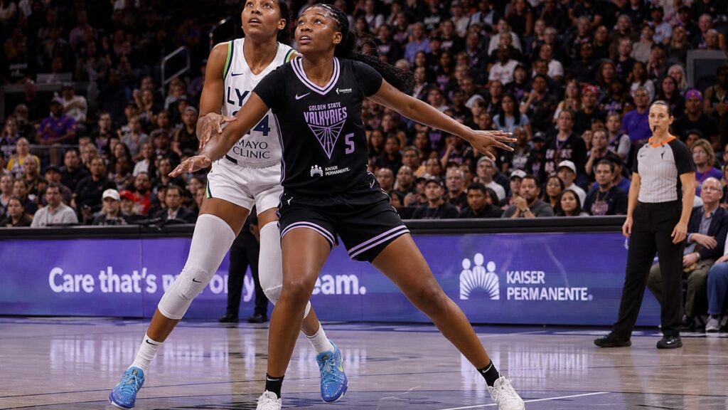 Kayla Thornton of the Golden State Valkyries battling in the post during a WNBA game at Chase Center