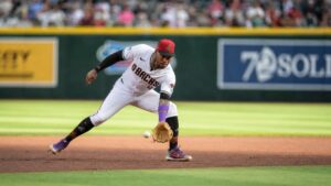 Ketel Marte fielding at second base for the Arizona Diamondbacks