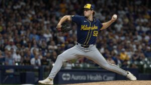 Kyle Harrison pitching for the Milwaukee Brewers