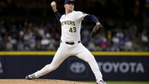 Logan Henderson pitching for the Milwaukee Brewers