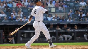 Luis Garcia Jr. batting for the New York Yankees after trade from the Nationals