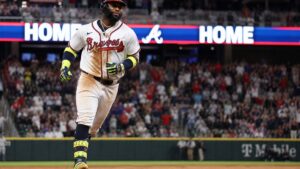 Michael Harris II rounding the bases for the Atlanta Braves at Truist Park
