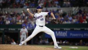 Jacob deGrom pitching for the Texas Rangers