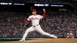 Jesus Luzardo pitching for the Philadelphia Phillies at Citizens Bank Park