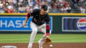 Nolan Arenado fielding at third base for the Arizona Diamondbacks