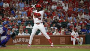 Jordan Walker batting for the St. Louis Cardinals at Busch Stadium