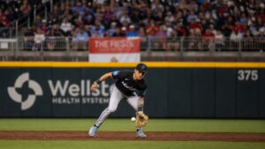 Otto Lopez fielding at shortstop for the Miami Marlins against the Atlanta Braves