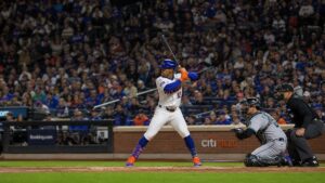 Francisco Lindor batting for the New York Mets at Citi Field