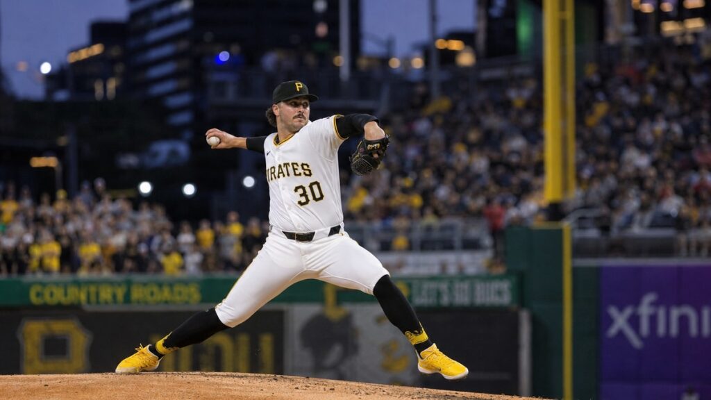 Paul Skenes pitching for the Pittsburgh Pirates