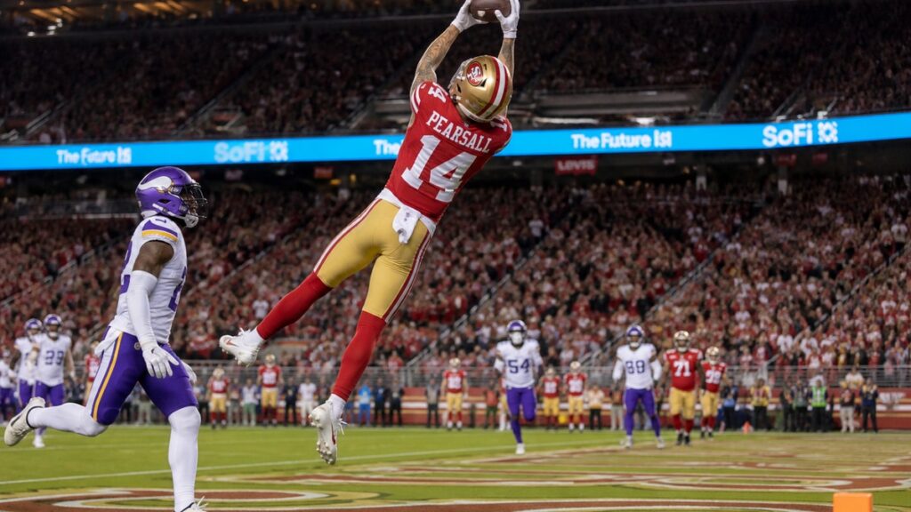 Ricky Pearsall making a catch for the San Francisco 49ers