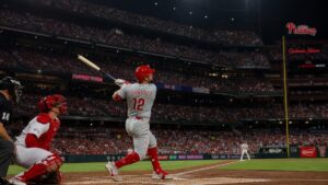 Kyle Schwarber batting for the Philadelphia Phillies