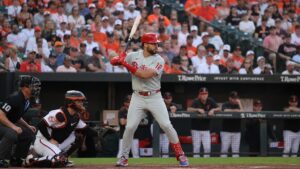 Kyle Schwarber batting for the Philadelphia Phillies