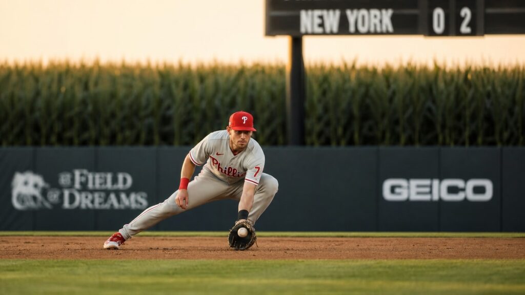 Trea Turner fielding a ground ball for the Philadelphia Phillies