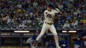Christian Yelich batting for the Milwaukee Brewers at American Family Field