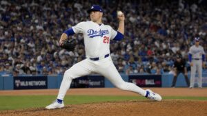 Tarik Skubal pitching for the Los Angeles Dodgers against the Pittsburgh Pirates