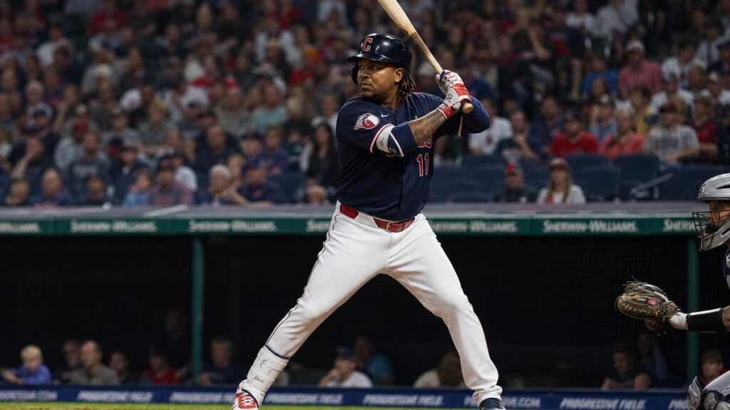 Jose Ramirez batting for the Cleveland Guardians