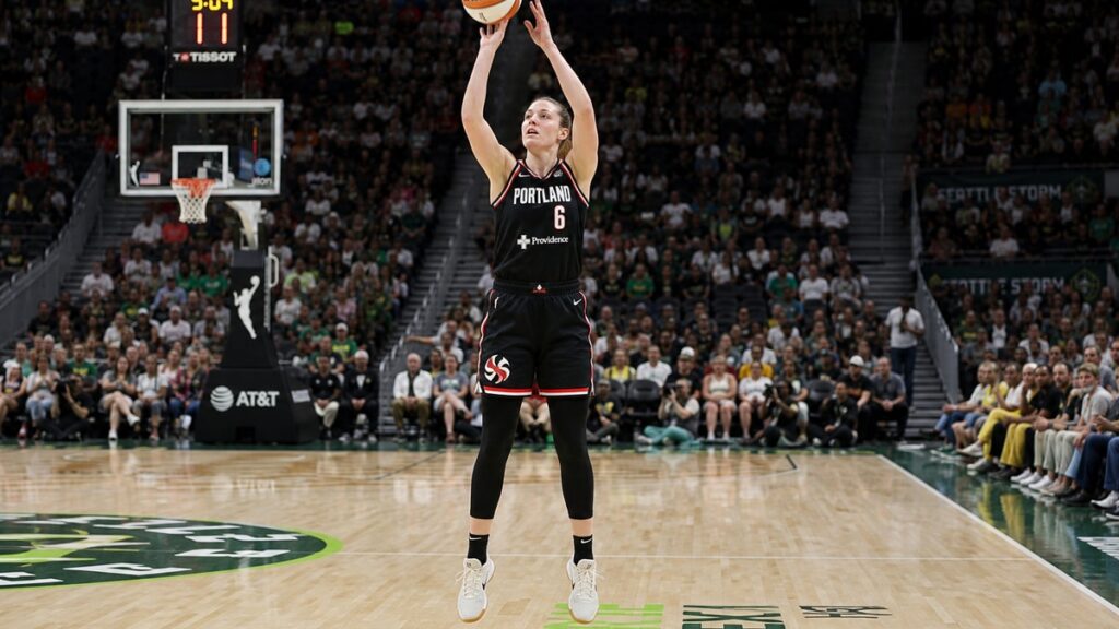 Bridget Carleton shooting a three-pointer for the Portland Fire