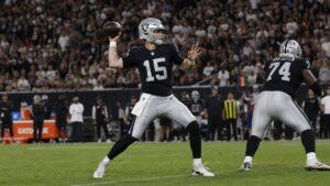 Fernando Mendoza throwing a pass for the Las Vegas Raiders