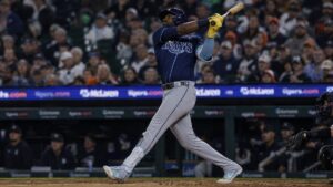 Junior Caminero batting for the Tampa Bay Rays against the Detroit Tigers